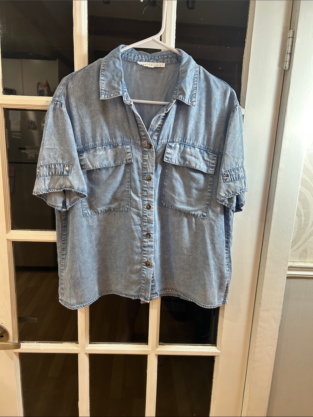 A50.    Boxy Light Blue Denim Button-Up Shirt